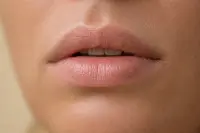 Lèvres nues légèrement gercées, texture naturelle, sans maquillage, lumière douce